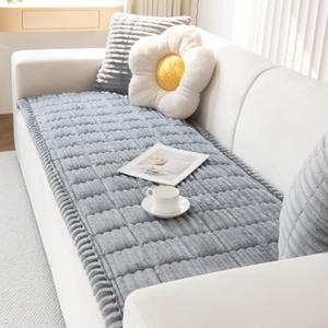 Plush Sofa Cover Washable, Cozy and Soft Faux Fur Couch Covers, Non Slip Fuzzy Furry Sofa Mats for Babies Pets(Light Gray/28"x82"/4-Seater Sofa Cover)