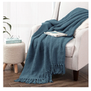 Throw Blanket for Couch Soft Knitted Textured Couch Cover Tweed Blanket with Fringe Tassel for Home Décor Bed Sofa Chair, 50" x 60", Night Blue