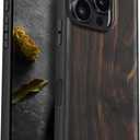 Carveit Magnetic Wooden Case for iPhone 16 Pro Case, Solid Wood & Black Soft TPU Shockproof Cover, Compatible with MagSafe Wireless Chargers (Natural Grain) Blackwood