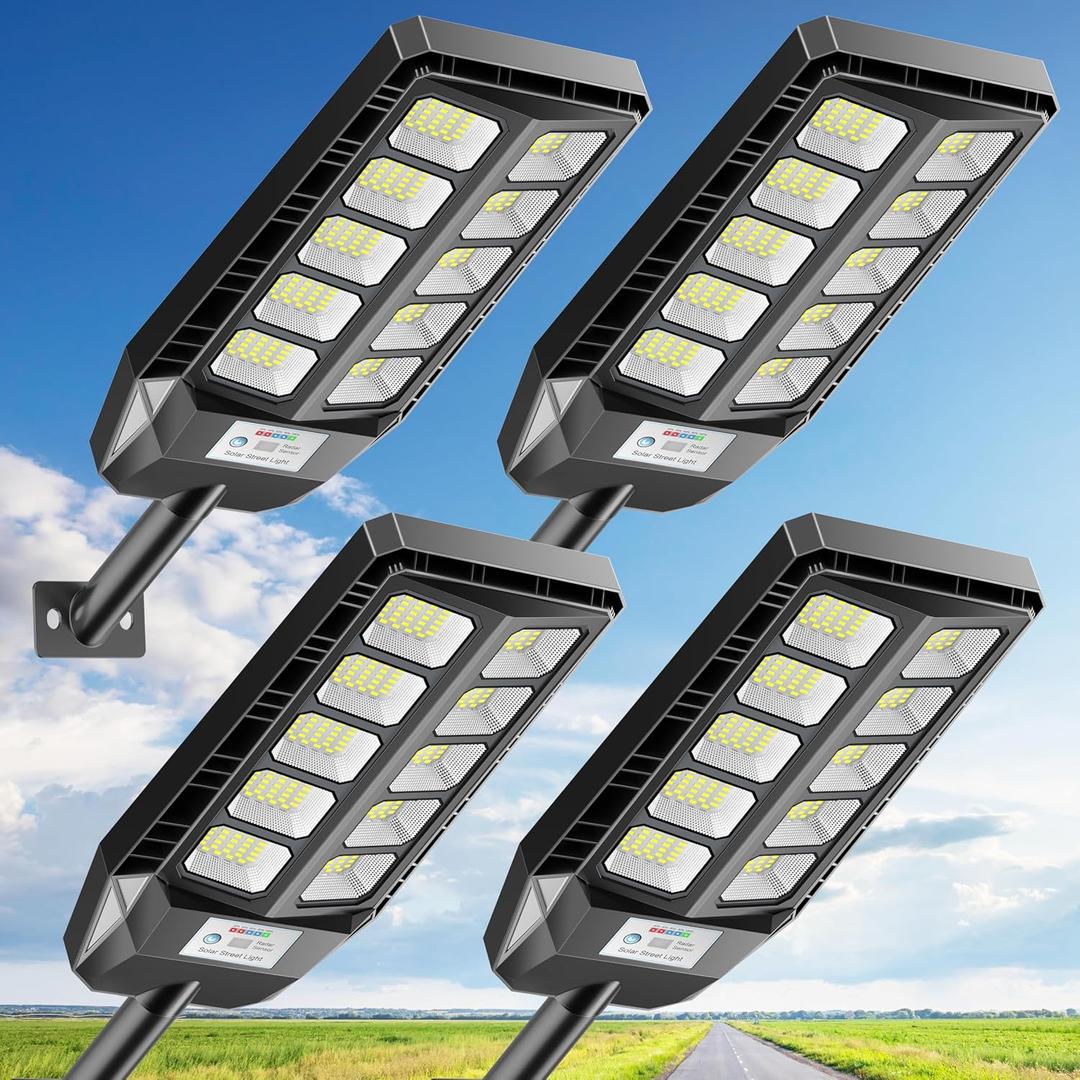 Solar Lights Outdoor, IP66 Waterproof Street Lights Outdoor, 6500K Dusk to Dawn Solar Security Flood Lights Motion Sensor with Remote Control for Yard, Entryway Garage, Porch 4 Pack, 1PACK