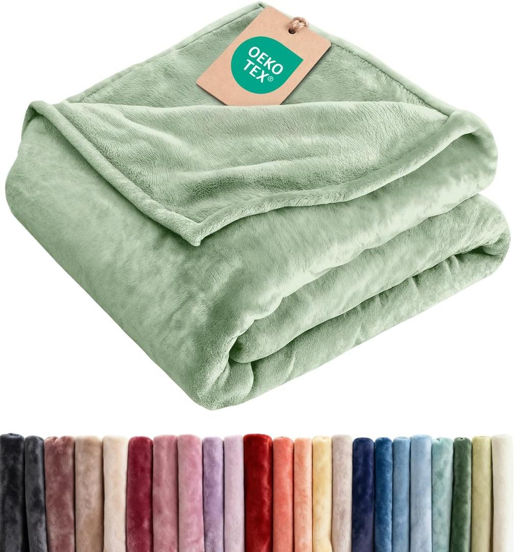 Ultra Soft Fleece Blanket Throw XL Size - Flannel Fleece Luxury Throw XL Blanket - Lightweight for Couch Bed Chair - Thick, Warm & Breathable - All Season Cozy Anti-Static Microplush Bedding, Celadon