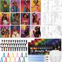Sherr 108 Pcs 12 Set Black Girl Sip and Paint Kit for Adults 8''x10'' Pre Drawn Canvas to Paint DIY Acrylic Painting Kit Pre Printed Canvas for Date Night Mother's Day Party Team Building
