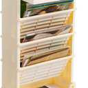 AGTEK 5 Tier Rolling Utility Cart, Book Cart with Wheels, Office Book Carts with Divided Top Shelf for Organizing Books and Supplies in Home, Office, Classroom, Beige