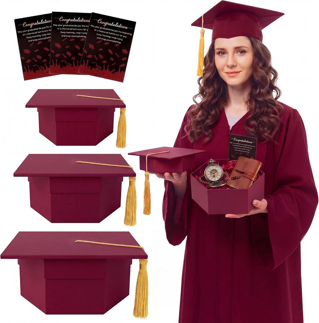 Eaasty 3 Pcs 2026 Graduation Cap Gift Boxes, Black Cardboard Grad Party Favor Magnetic Box Reuseable Centerpieces for Table for High School College Graduation Cash Check Snacks Preserved Flower(Red)