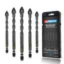 5 Pcs 3/8" Masonry Concrete Drill Bit Set for Tile Brick Glass Plastic Wood, Cross Tungsten Carbide Tip, Hex Shank, Work with Ceramic Porcelain Tile Wall Mirror Paver, 3/8 Inch Drill Bits, 10mm