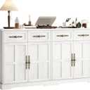 Garvee 60" W Sideboard Buffet Cabinet with Storage, Kitchen Cabinet, White