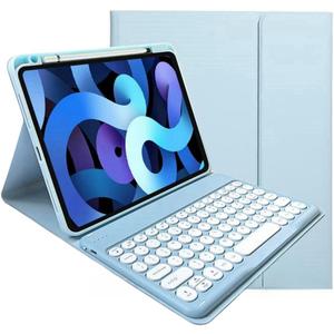 AnMengXinLing Keyboard Case for iPad 9th/8th/7th Generation/Air 3/Pro10.5,with Pencil Holder, Cute Candy Color Round Key Detachable Keyboard for iPad9/iPad8/iPad7, Blue