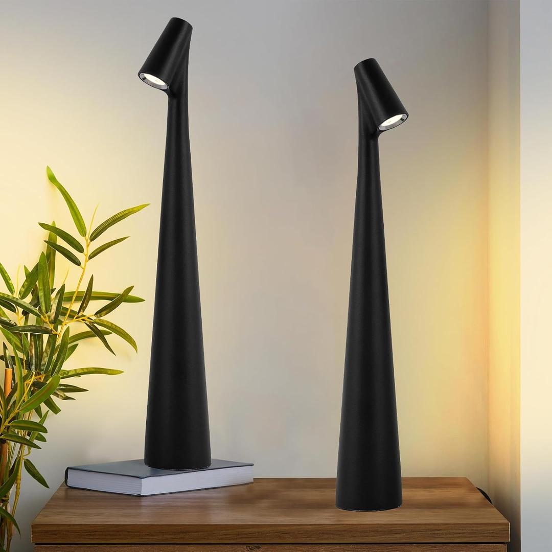 Black Set of 2 Cordless Table Lamps Rechargeable Battery Operated Lamp Touch,Waterproof Desk Lights for Reading,Bedroom, Living Room,Nightstand,3 Levels Brightness
