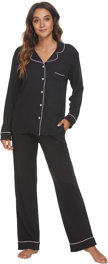 HEARTNICE Womens Pajama Set, Soft Long Sleeve Pajamas & Long Pants with Pockets, Warm Button-up Sleepwear Lounge Pjs (Medium)