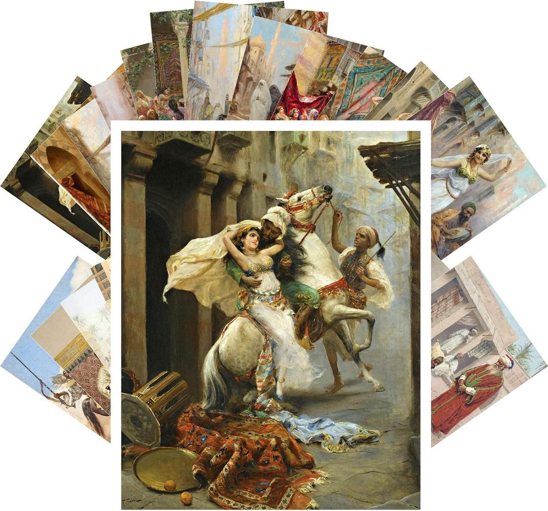 PIXILUV Vintage PostCards 24 pcs ORIENTAL ANTIQUE LIFE SCENES Antique Museum Painting Art Fabio Odalisque Retro Poster REPRINT