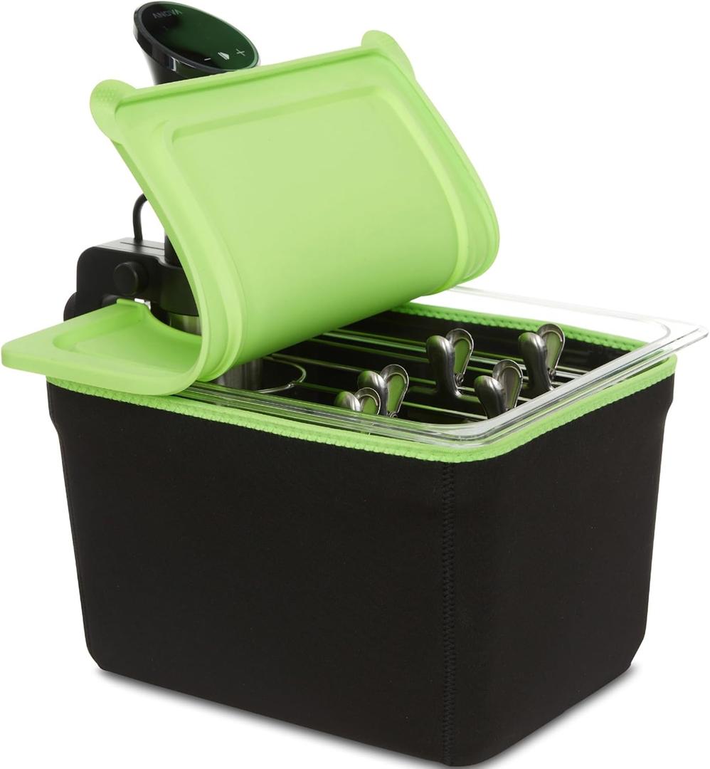 Sous Vide Container 12 Qt Compatible with Anova All Models,Breville Joule, Instant Pot Sous Vide Cooker, Includes Universal Silicone Lid - Removable Rack with 5 Stainless Steel Clips-Insulation Sleeve