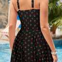 SHEKINI Womens Elegant One Piece Swimdress High Neck Swim Dress Ruched Swim Skirt, M