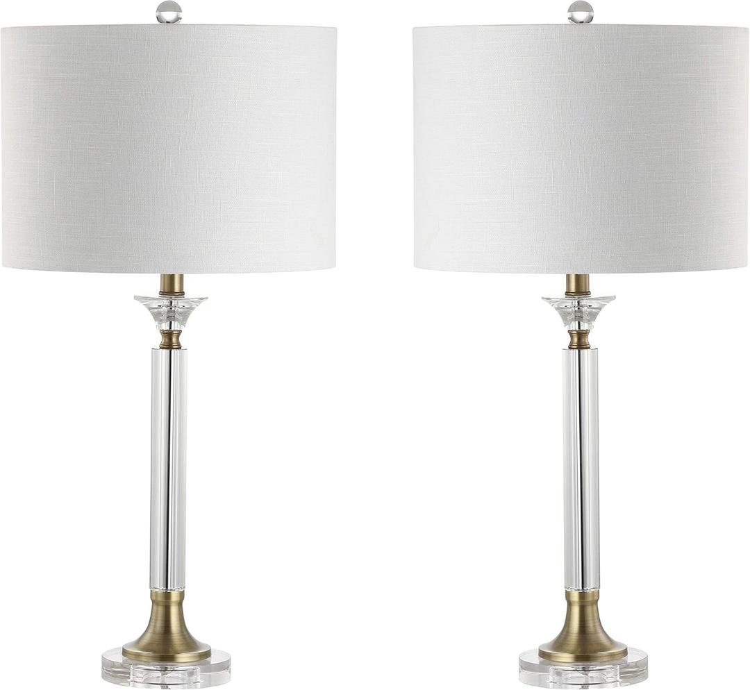 JONATHAN Y JYL5039A-SET2 Set of 2 Table Lamps Mark 28" Crystal/Metal LED Table Lamp Contemporary Bedside Desk Nightstand Lamp for Bedroom Living Room Office College Bookcase, Clear/Brass Gold