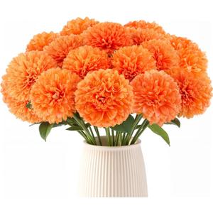 12 PCS Marigold Flowers Mexican Silk Marigold Artificial Flowers with Stems for Day of The Dead Dia de Los Muertos Diwali Decor Halloween DIY Marigold Garland for Decorations