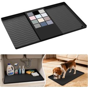 URMONA Waterproof Silicone Under Sink Mat 22'' x 14'' Shelf Liner for Kitchen and Bathroom, Cabinet and Counter Protector, Storage and Organizers, Litter Mat, Pet Cat Puppy Essentials(Black)