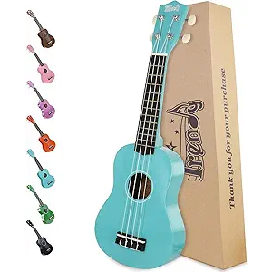 Trendy Soprano Ukulele for Beginners 21 Inch Hawaiian Wood Ukelele for Adult Student Starter (Light Blue)