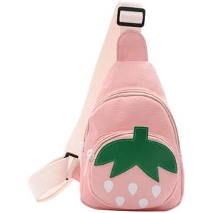 Hiflyer Pink Strawberry Sling Backpack, Small Backpack for Girls, Kawaii Bag, Lightweight Canvas, Adjustable Shoulder Strap, Zipper, 8x5x2 inches
