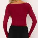 CSDAJIO Women's Sexy Draped Cowl Neck Long Sleeve Cut Out T Shirt Low Cut Fitted Top Ruched Going Out Shirts (L)