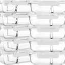 M MCIRCO [10-Pack,30 Oz Glass Meal Prep Containers 2 Compartments Airtight Lunch Bento Boxes with Lids, Glass Food Storage Containers, Microwave, Oven, Freezer and Dishwasher, White