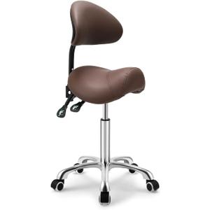 Kaleurrier Saddle Stool Rolling Swivel Height Adjustable with Wheels,Heavy Duty Anti-Fatigue Ergonomic Saddle Chair for Hair Beauty Salon Lab Dental Massage Office Home Kitchen (with Back, Coffee), 52 cm x 52 cm x 86 cm