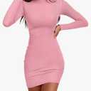 ANRABESS Women's Long Sleeve Mock Neck Sexy Bodycon Mini Dress Dressy Casual Elegant Formal Party Blazer Dresses with Pockets Size M Pink
