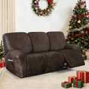 ANARACHON Leather Look Recliner Couch Cover, 8-Pieces Stretch Recliner Sofa Covers, Soft Reclining Slipcover, Washable Furniture Protector for Pets (3 Seater, Brown)