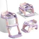 3-in-1 Baby Potty Training Seat with 2 Step Ladder, Splash Guard Anti-Slip Pad, Height Adjustable Toddler Toilet Seat with Soft Cushion for Kids Boys Girls(Purple)