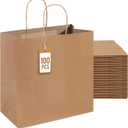 PAICUIKE 100Pcs Brown Paper Bags with Handles, Large 11x6x11 Inch Kraft Grocery Shopping & Retail Merchandise Bag, Gift Bags Bulk for Weddings, Parties, Baking