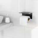 Toilet Paper Holder with Phone Shelf, Matte Black Toilet Paper Holder Wall Mount, Rustproof Stainless Steel Bathroom Storage (Metal)