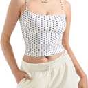 SUUKSESS Women Double Line Square Neck Tank Top Summer Y2K Going Out Basic Cami Shirt (White, S)