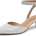 DREAM PAIRS Kitten Heels for Women Low Heel Dress Shoes Wedding Dress Closed Toe Pump Shoes Luna, Size 6.5, Silver/ Glitter, DPU215