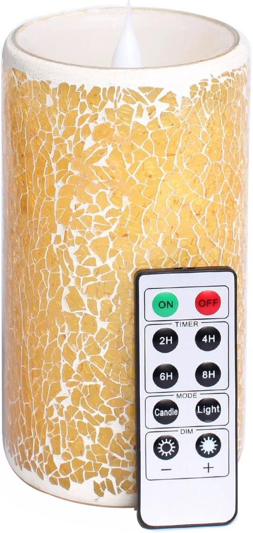 Flameless Candles 6 inches Flickering Moving Flame Wick LED Candles Battery Powered Pillar Flameless Candle with Timer and Remote for Home Wedding Birthday Halloween Christmas Anniversary Events Deco (Champagne)