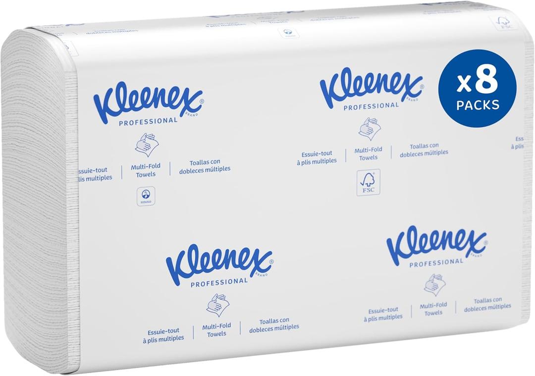 Kleenex Professional Universal Multifold Paper Towels, Bulk (02046), Absorbency Pockets, 9.2" x 9.4" Towel, White (150 Sheets/Pack, 8 Packs/Case, 1,200 Sheet Total)