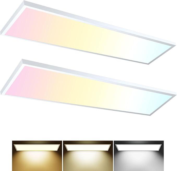 AIKVSXER 1x4 LED Flat Panel Light Surface Mount Ceiling Light, 5500LM 50W TRIAC 10-100% Dimmable, 3000/4000/5000k Selectable, 120V LED Kitchen Ceiling Lights Fixtures for Garage/Laundry 2PACK Golden