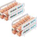 iSPECLE Egg Dispenser for Refrigerator - 4 Pack Rolling Egg Organizer for 56 Fresh Eggs Easy Access, Egg Storage for Backyard Eggs No More Crack, Stackable Space Saving, White