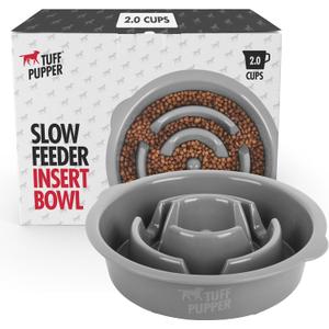 Tuff Pupper Slow Feeder Dog Bowl | Puzzle Maze Slows Down Eating | Standalone Pet Bowl | Elevated Feeder Tray Bowl | Metal Bowl Insert | Easy Clean Dishwasher Safe (Fits 7.5-8 Inch Hole)