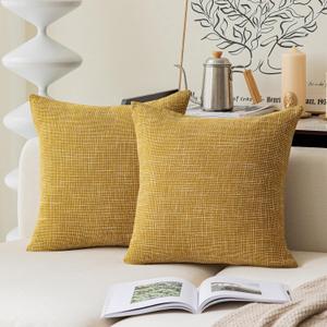 Kevin Textile Faux Linen Square 2 Tone Woven Throw Pillow Sham Cushion Case Covers for Car/Couch Use, 22-inch(2 Packs, Honey Yellow)