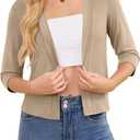 DouBCQ Shrugs for Women 3/4 Sleeve Cropped Cardigan Open Front Lightweight Bolero (Beige, XXL)