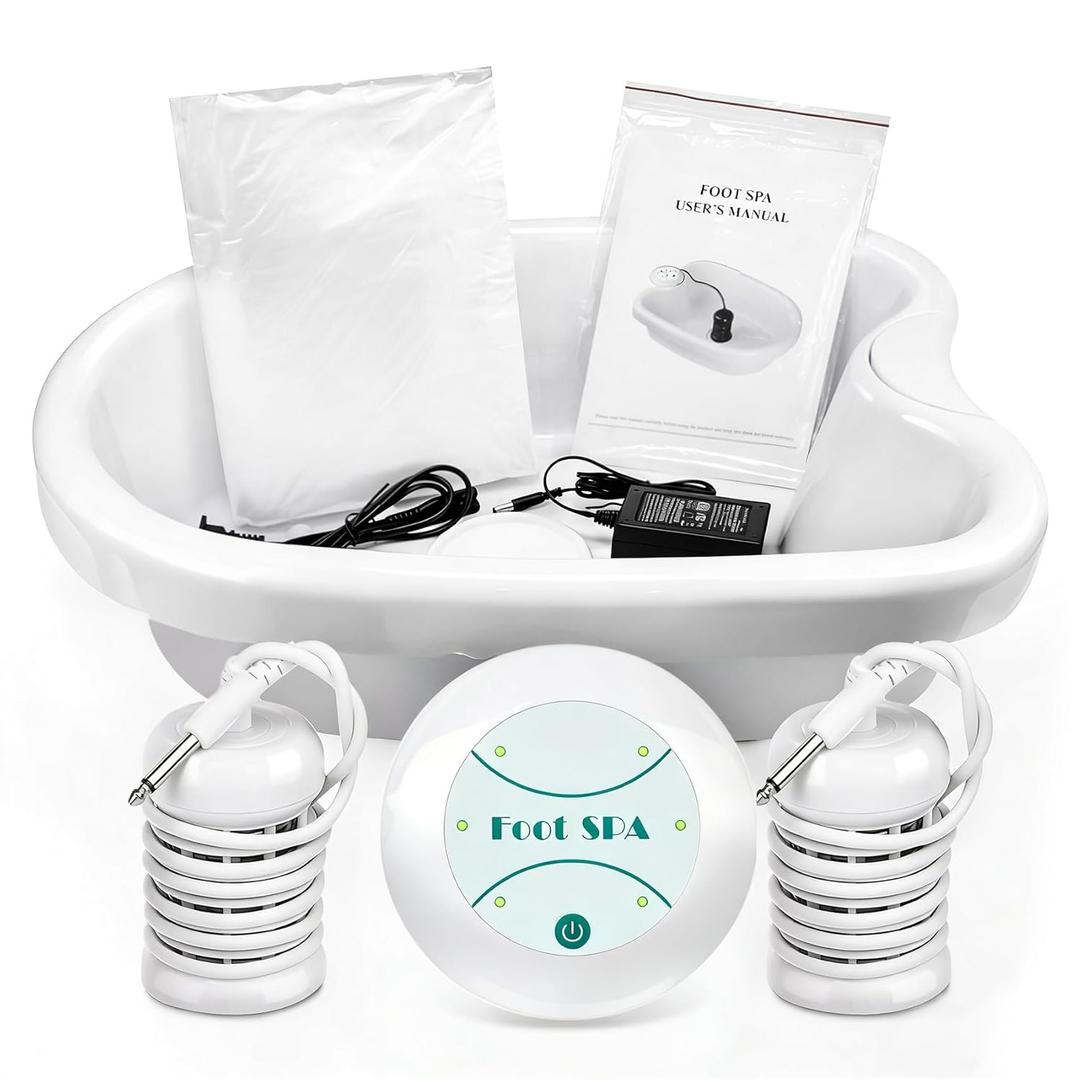 Ionic Detox Foot Bath Machine, Personal Ionic Foot Cleanse Ionic Foot Bath SPA Machine Foot Detox System for Home Beauty Salon Spa with Basin, 100 Liners (White)
