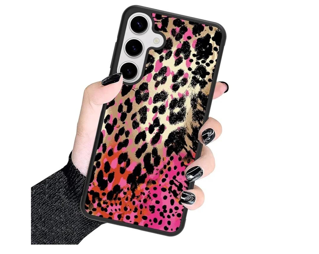 KANGHAR Case Compatible with Samsung Galaxy S25 Plus 5G,Pink Leopard Design,Tire Texture Non-Slip +Shockproof Rugged TPU Protective Case for Galaxy S25 Plus-Pink Leopard