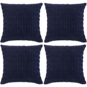 Fancy Homi 4 Packs Navy Blue Decorative Throw Pillow Covers 18x18 Inch for Living Room Couch Bed Sofa, Rustic Modern Farmhouse Boho Home Decor, Soft Plush Corduroy Square Cute Cushion Case 45x45 cm (18" x 18" (Pack of 4), Navy Blue)