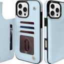 TopPerfekt Flip Leather Wallet Case Card Holder Shockproof Compatible with iPhone 16 Pro Max 6.9" Women and Girls with Card, Holder Kickstand Double Magnetic Clasp (Light Blue White)