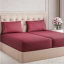 Split King Size 5 Piece Sheet Set - Comfy Breathable & Cooling Bed Sheets Set - Hotel Luxury Bedding for Women, Men, Kids, Teens, Boys & Girls - Deep Pockets, Soft, Wrinkle Free - Oeko-Tex - Burgundy