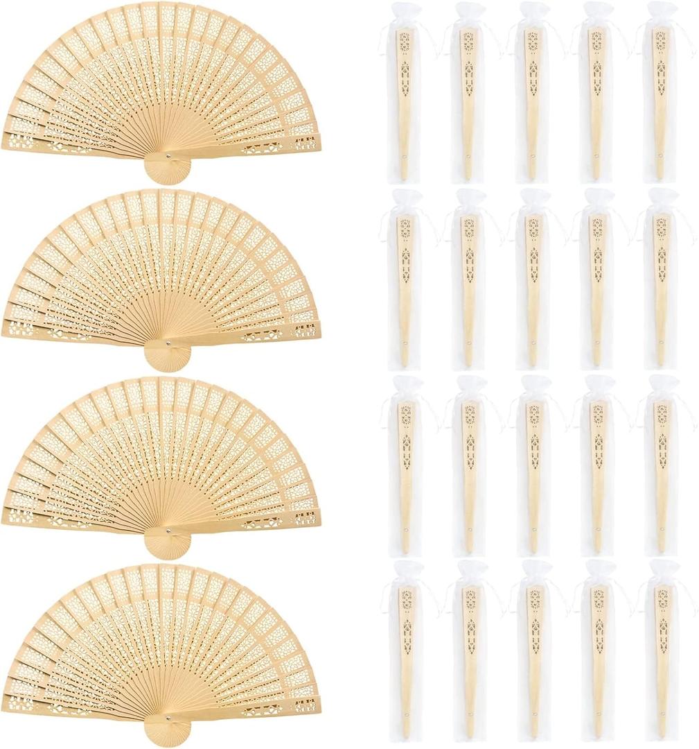 WYTAOHZL 24PCS 8Inch Women Wooden Fan Folding Hand Fan with Bag Bridal Party Favor for Parties Wedding Baby Shower Beach Wooden Party Hand Fans Wedding Favor Fans
