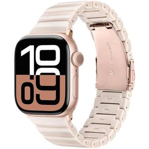 V-MORO Resin Band Compatible with Apple Watch Series 7/8/9/10 46mm/45mm/44mm/42mm Fashion Strap for iWatch Series 6/5/4/3/2/1/SE/SE 2 Lightweight Bracelet Wristband Women(Classic Milk Tea)