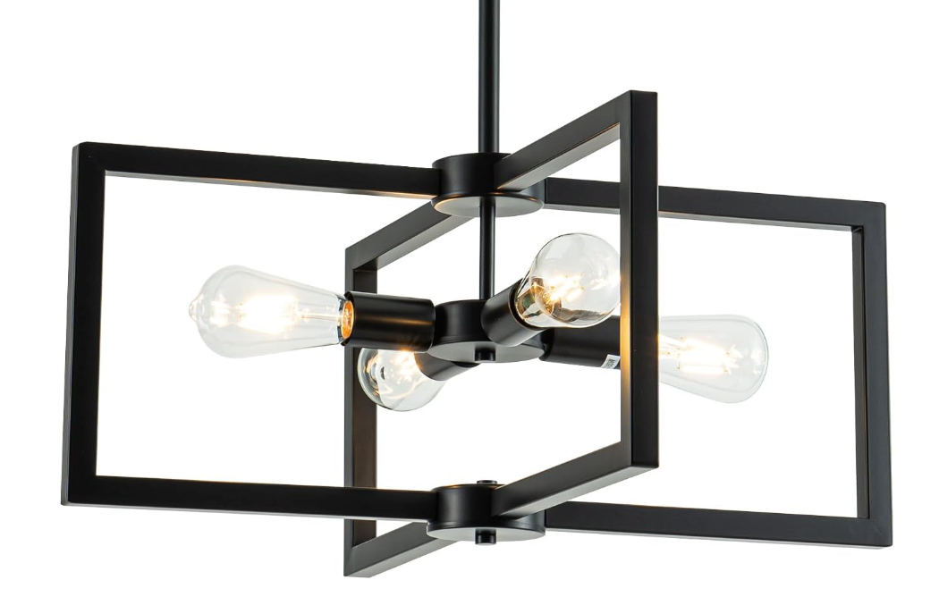 Modern Farmhouse Chandelier,'' Small Black Chandelier Light Fixture Industrial Geometric Chandeliers for Dining Room Entryway Living Room Kitchen (4 Lights, E26)