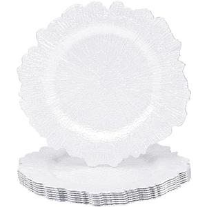 MAONAME 13" White Charger Plates Set of 8, Round Reef Chargers for Dinner Plates, Plastic Plate Chargers for Table Setting, Wedding Decor