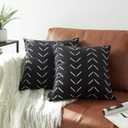 Set of 2 Black Pillow Covers 18 x 18 inches Boho Aztec Polyester Blend Square Decorative Throw Pillow Covers for Sofa Couch Bed Decor