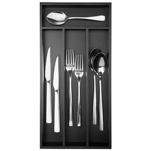 Conflech Silverware Organizer Small Bamboo Kitchen Drawer Organizer Utensil Organizer Silverware Holder Cutlery Organizer in drawer Flatware Organizer Tray (Black 4 Slots)