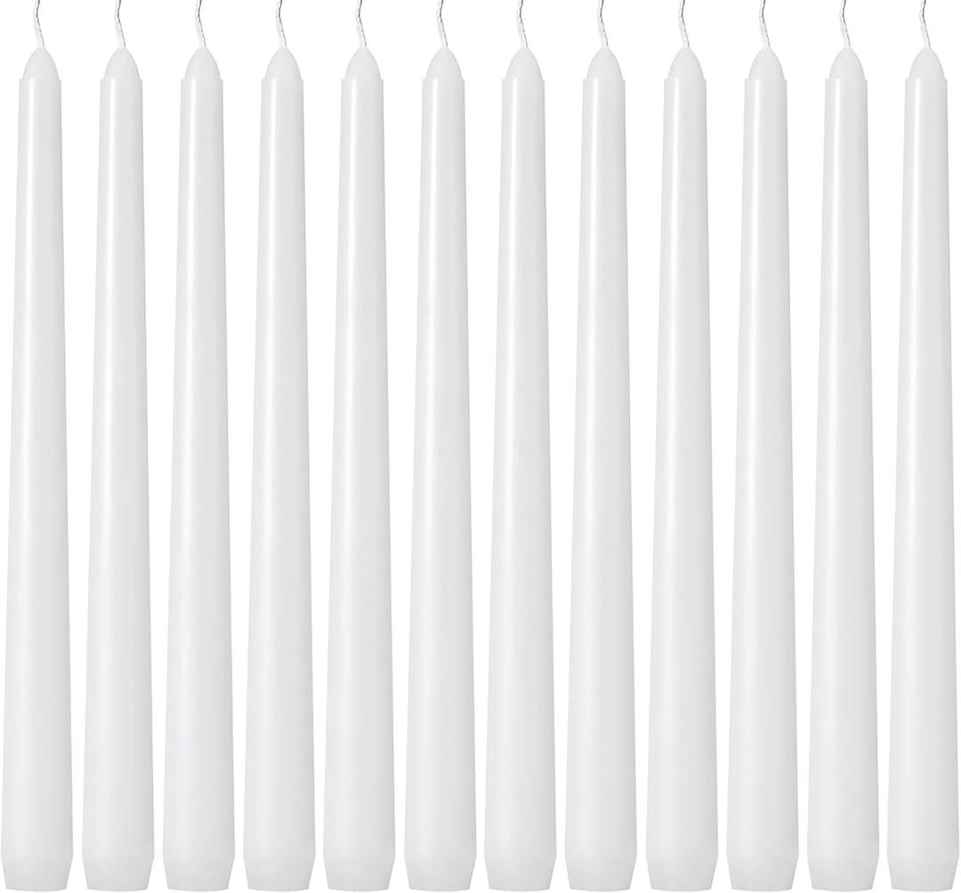 12 Pack White Taper Candles - Taper Candles 10 Inch Dripless, Smokeless & Unscented - 8 Hours Long Burning - Tall Candlesticks - Ideal for Weddings, Dinner Parties, Home Decor, Birthday Party